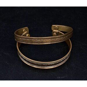 Lot Of 2 Vintage Brass Copper & Silver Cuff Bracelets Western Americana